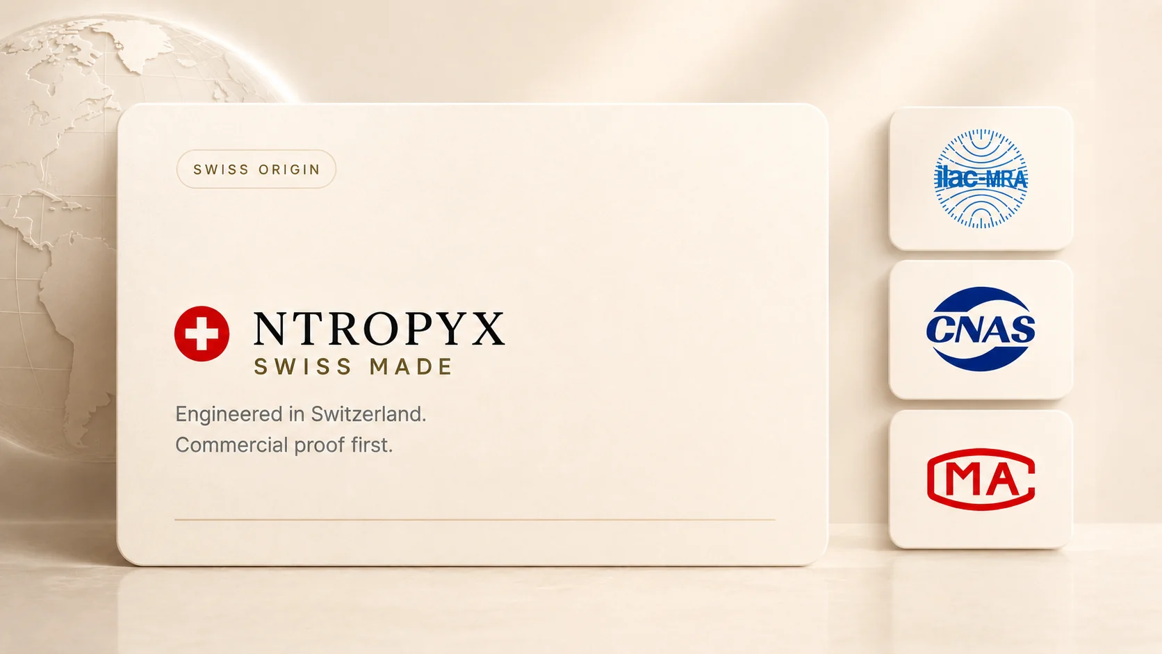 NTROPYX Swiss Made card — Engineered in Switzerland. Commercial proof first.